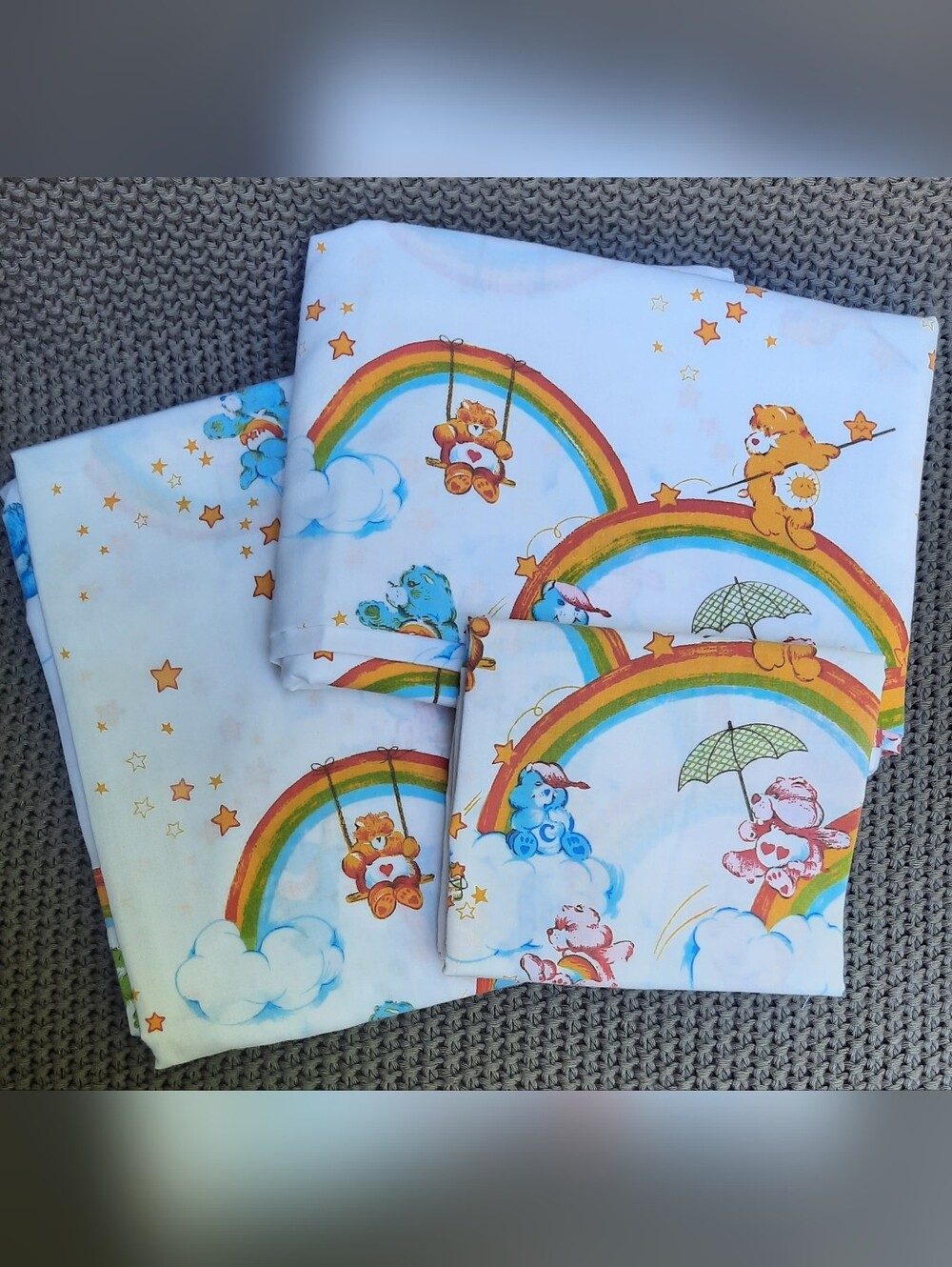Vintage 1980s Care Bears "Over the Rainbow" 3-Piece Twin Sheet Set